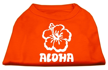 Aloha Flower Screen Print Shirt Orange XS